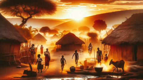 African Village Life of a small Family in the village
